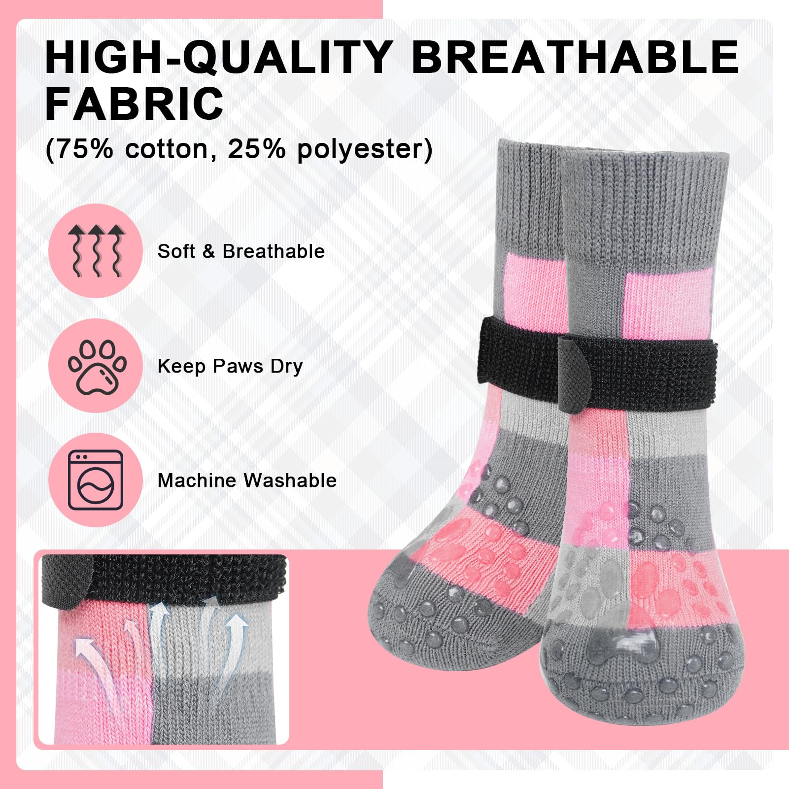 Beautyzoo Non Slip Dog Socks To Prevent Licking Paws, Dog Shoes Booties For Hardwood Floors Anti Slip-Thick Grip Works Even When